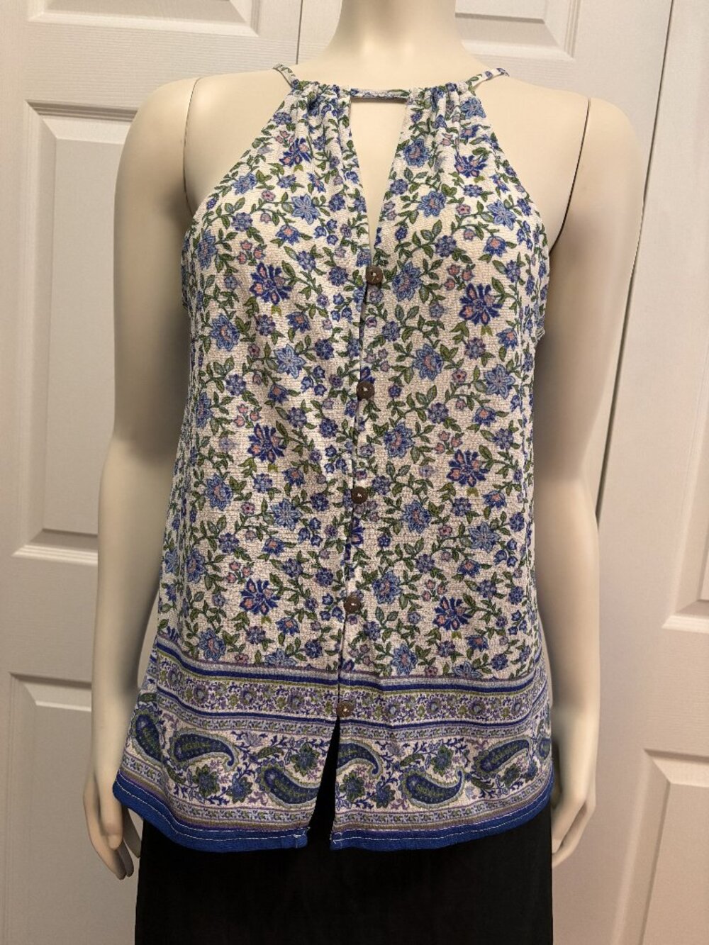 E & M Reversible Blue Floral Paisley Tank Top Size Small